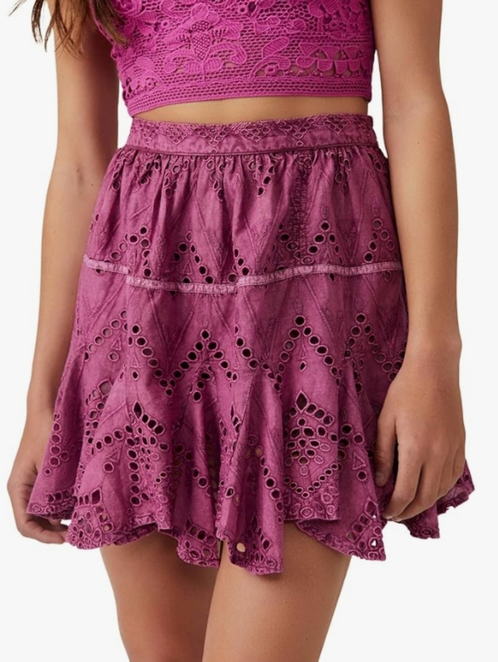 Free People Serenity Eyelet Mini Skort Boho Festival Peasant